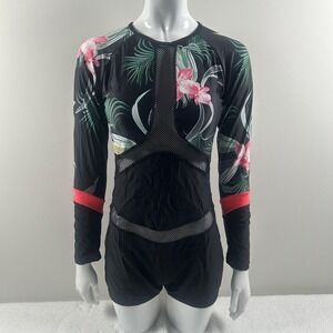 LafyKoly Rash Guard Swimsuit Womens Large Black Floral One Piece Long Sleeve